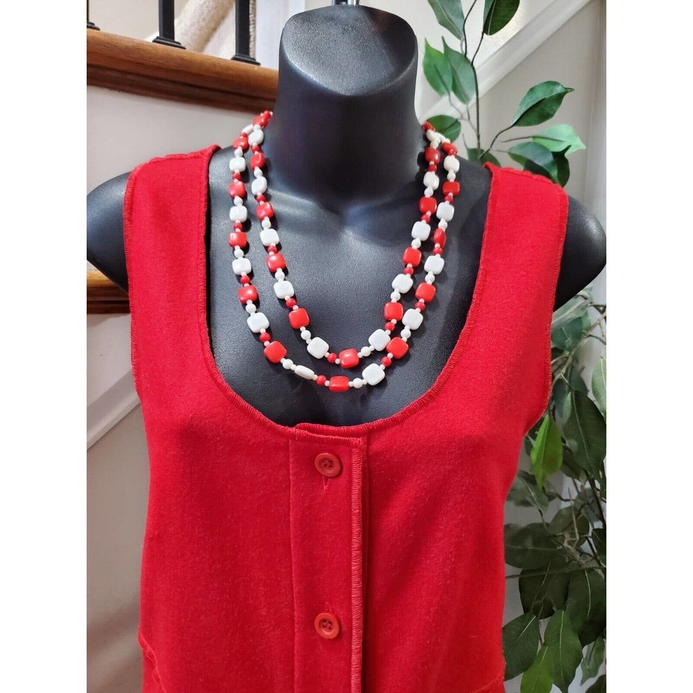 Vtg Dick Schulman Solid Red Polyester Scoop Neck Sleeveless Midi Length Dress 10 View 2